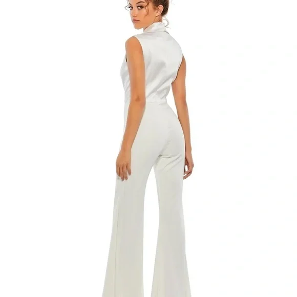 Mac Duggal 26603 NWT ASYMMETRICAL SLEEVELESS FAUX TUXEDO JUMPSUIT